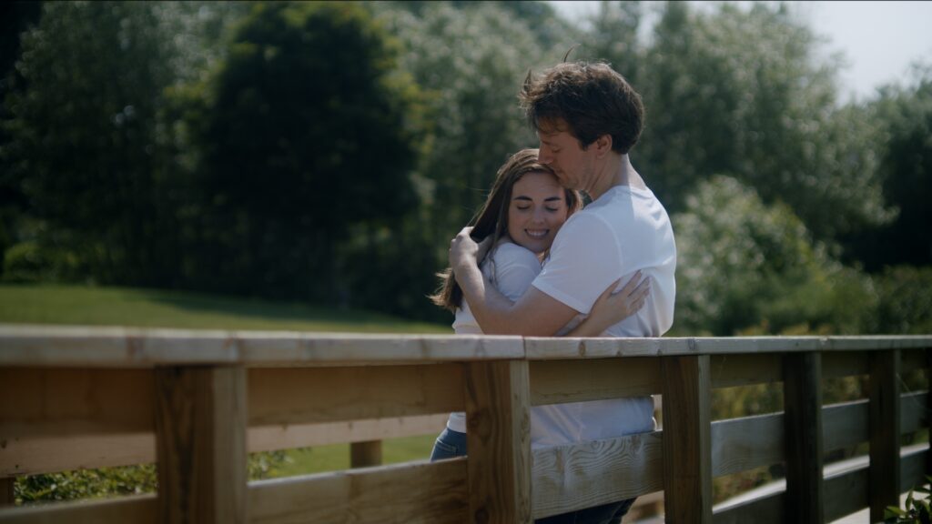 couple hugging engagement session